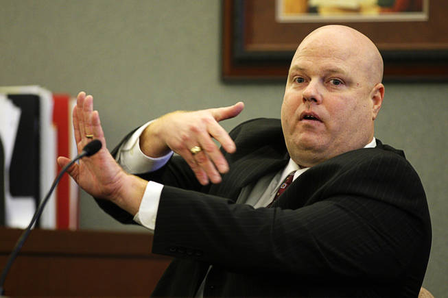 Costco employee Clayton Phillips testifies during a coroner's inquest for Erik Scott at the Regional Justice Center Monday, September 27, 2010. 