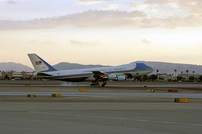 Air Force One lands at McCarran International Airport in Las Vegas Friday, October 22, 2010. 
