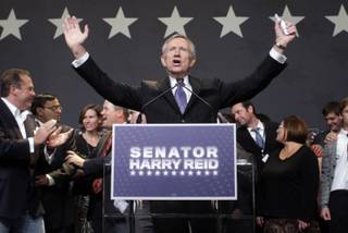 Senate Majority Leader Harry Reid gives a victory speech during a Democratic election party at Aria on Tuesday, Nov. 2, 2010. 