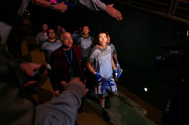 Takeya Mizugaki enters the Pearl showroom for his bout against Urijah Faber at WEC 52 Thursday, November 11, 2010 at the Palms. Faber won by submission.