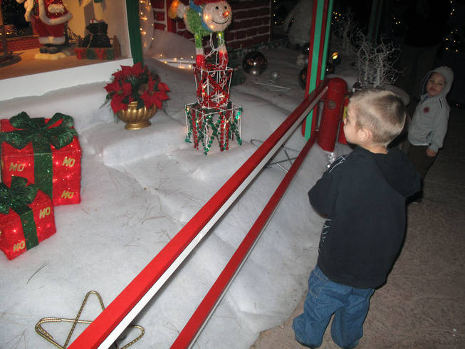 Antonio Espana, 3, and his brother Isaac, 2, admire the Christmas displays Saturday at the annual Magical Forest, an annual fundraiser for Opportunity Village.