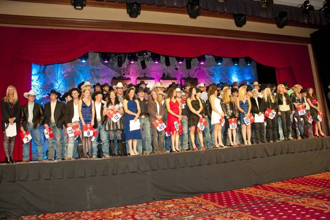 The 2010 Wrangler National Finals Rodeo contestants onstage during the NFR welcome reception at South Point on Tuesday, Nov. 30, 2010.