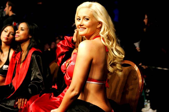 Holly Madison serves as honorary ring girl for the first round of the Clay Guida-Takamori Gomi fight at UFC 125 on Saturday, Jan. 1, 2011, at the MGM Grand Garden Arena.