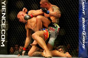 Thiago Silva atttacks Brandon Vira during UFC 125 on Saturday, Jan. 1, 2011, at the MGM Grand Garden Arena. Silva won by unanimous decision.