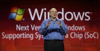 Microsoft CEO Steve Ballmer discusses System on a Chip while giving his keynote speech Wednesday at the Consumer Electronics Show.