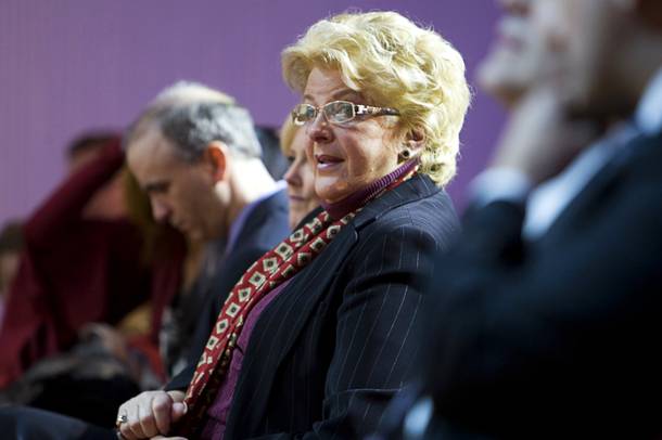 Carolyn Goodman, wife of Las Vegas Mayor Oscar Goodman, waits for her husband to deliver the annual State of the City address at the Cleveland Clinic Lou Ruvo Center for Brain Health in downtown Las Vegas on Tuesday, Jan. 11, 2011.