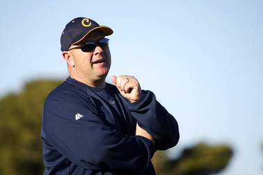 Coach Nick Garritano, formerly of Green Valley High School, calls to players during practice at the College of Southern Nevada in Henderson Wednesday, January 19,&nbsp;2011.