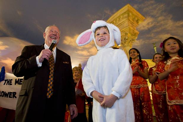 Las Vegas Mayor Oscar Goodman speaks during a Chinese New Year celebration by children from the Meadows School at The Forum Shops at Caesars Palace on Thursday, Feb. 3, 2011.