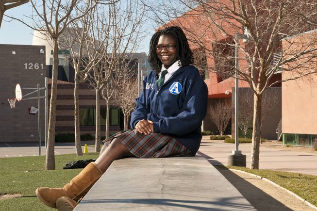 MaShayla Ennis, a senior at Andre Agassi College Preparatory Academy, poses at the school on Thursday, Feb. 3, 2011.