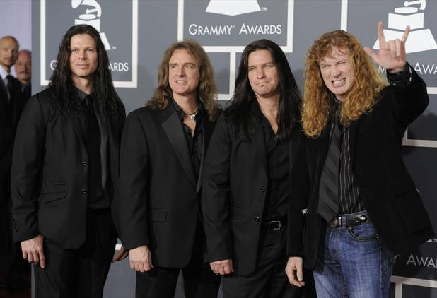 Megadeth — Chris Broderick, Dave Ellefson, Shawn Drover and Dave Mustaine — arrives at the 53rd Annual Grammy Awards on Sunday, Feb. 13, 2011, in Los Angeles. 