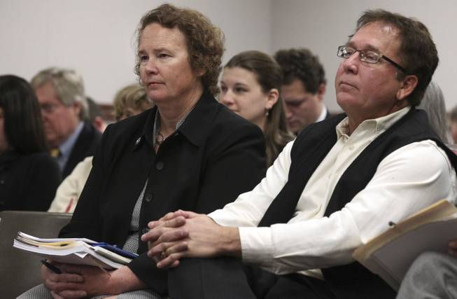 Nevada Sen. Sheila Leslie, D-Reno, and retired Nevada state archivist Guy Rocha listen to testimony on Leslie's proposal to strip the mining industry of eminent domain powers Monday, Feb. 14, 2011 at the Legislature in Carson City.