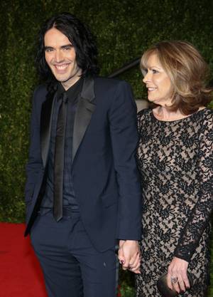 Russell Brand and his mother at the Vanity Fair Oscar Party at the Sunset Tower Hotel in L.A. on Feb. 27, 2011.

