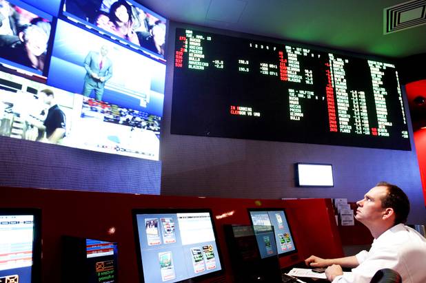 Brian Semmerling of Las Vegas checks the screens at the Sports and Race Book at the Cosmopolitan Las Vegas Tuesday, March 15, 2011.