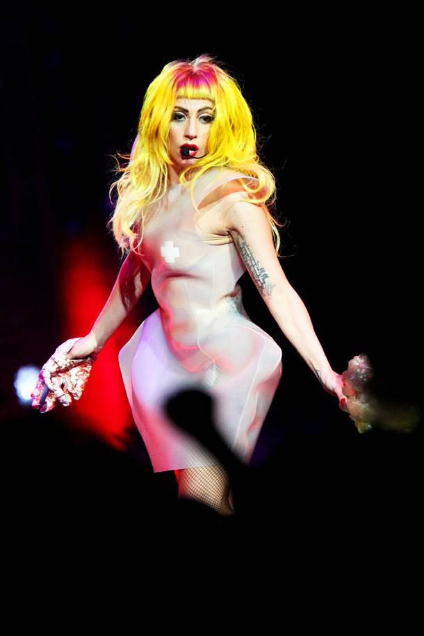Lady Gaga performs her Monster Ball Tour at the MGM Grand Garden Arena Friday, March 25, 2011.