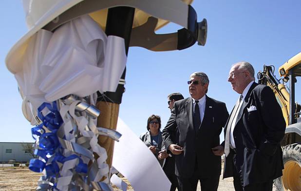 Thomas Chase, left, CEO of Nevada Health Centers, talks with Las Vegas Mayor Oscar Goodman during the groundbreaking for a Nevada Health Center facility in Enterprise Park near Martin Luther King Jr. Blvd. and Lake Mead Drive Monday, March 28, 2011.