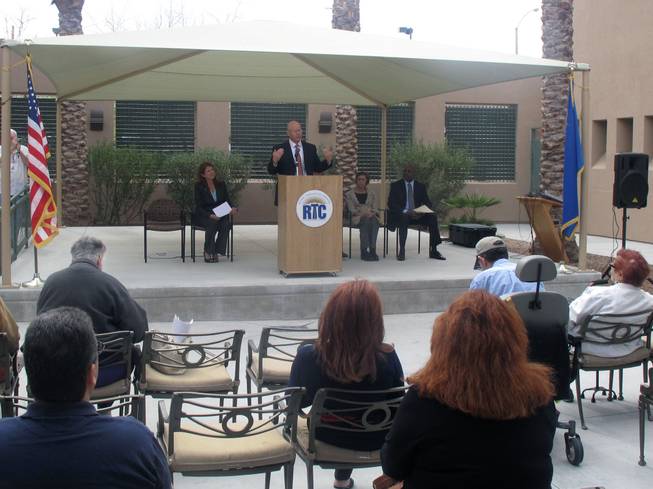 Jacob Snow, the general manager of the Regional Transportation Commission, speaks to Anthem residents about a new paratransit service that will be provided to the area as part of a program with Easter Seals and ITNLasVegasValley.