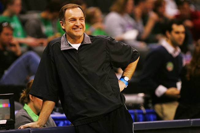 UNLV basketball coach Lon Kruger watches his team practice before their appearance in the Sweet 16 round of the NCAA tournament March 22, 2007 in St. Louis.