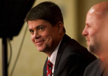 Dave Rice, UNLV’s new head basketball coach, smiles as he prepares to take questions from reporters during an introductory news conference Monday, April 11, 2011. 