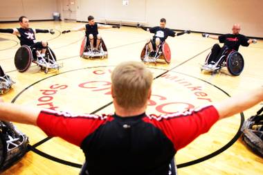 The Sin City Skulls quad rugby team practices at Chuck Minker Sports Complex in Las Vegas Monday, April 11, 2011.