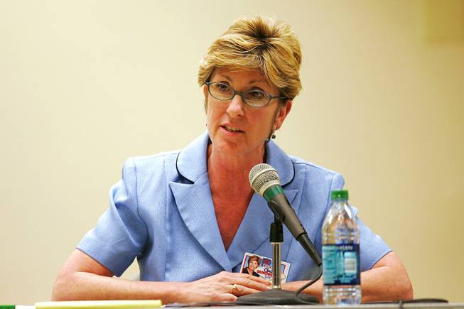 Chris Giunchigliani makes her opening remarks during a mayoral debate with Carolyn Goodman sponsored by the NAACP Saturday, April 16, 2011 at the Pearson Community Center.