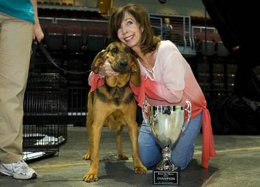 Comedian Rita Rudner poses with Alabama, a 4-year-old female Bloodhound during the Animal Foundation’s 8th annual Best in Show event at the Orleans Arena May 1, 2011. Alabama won Best in Show.  Rudner served as emcee for the event.