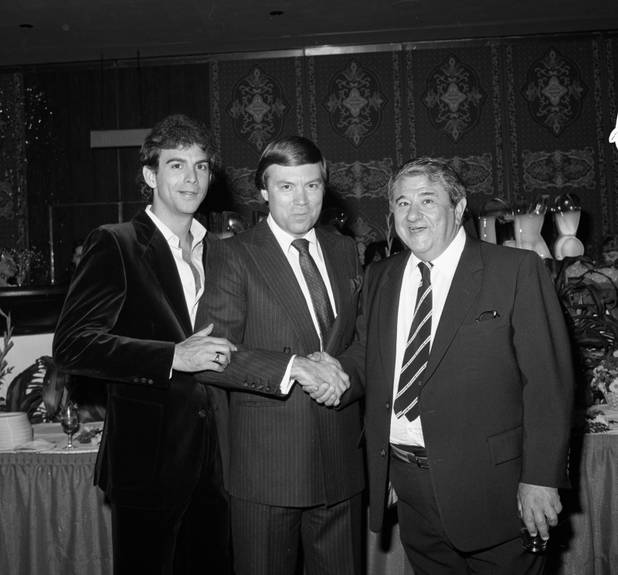 Sandy Hackett, Paul Lowden and Buddy Hackett at the Sahara. ...