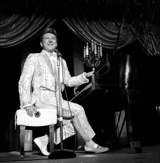 Liberace opens at the Sahara with Karen Wessler on June ...