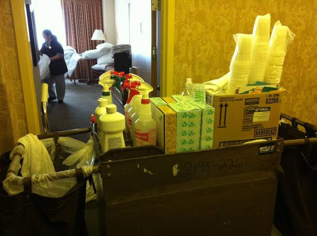 A Sahara housekeeping supply cart, on the hotel's 24th floor.