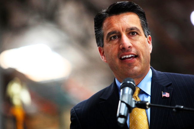 Gov. Brian Sandoval addresses the crowd during the ribbon-cutting ceremony for Amonix, a California-based solar power company that recently opened its new North Las Vegas facility, Tuesday, May 17, 2011.