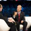 Mexican President Felipe Calderon, at right, sits with Peter Greenberg to discuss Mexico's tourism industry during the 2011 Travel & Tourism Summit on May 19, 2011, at Aria in Las Vegas. 