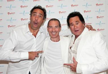 Brad Garrett, Tropicana Chairman and CEO Alex Yemenidjian and Wayne Newton at the Nikki Beach and Club Nikki White Party Grand Opening at the Tropicana on May 26, 2011.