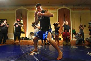 Brian Stann shadow boxes during open workouts for UFC 130 Thursday, May 26, 2011.  Stann will face Jorge Santiago in a middleweight bout on Saturday.