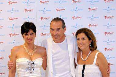 Chef Carla Pellegrino, Tropicana Chairman and CEO Alex Yemenidjian and Arda Yemenidjian at the Nikki Beach and Club Nikki White Party Grand Opening at the Tropicana on May 26, 2011. 
