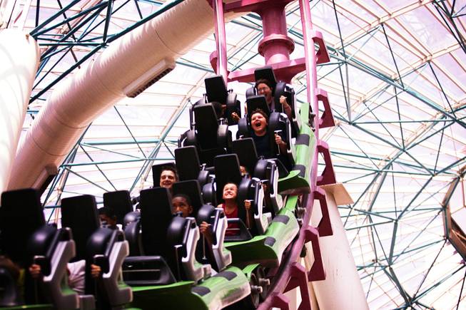 The Canyon Blaster roller coaster is seen at the Adventuredome Theme Park at Circus Circus in Las Vegas on Tuesday, June 7, 2011.