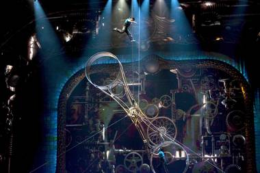 The Wheel of Death act is performed during Cirque du Soleil’s “Zarkana.”