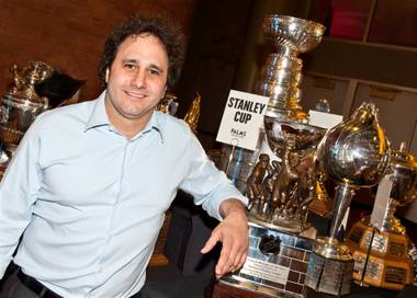 Preview and media day for the 2011 NHL Awards at the Palms on June 21, 2011. Palms head honcho George Maloof is pictured here with the NHL Awards trophies.