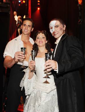 <em>Phantom -- The Las Vegas Spectacular</em> cast members Andrew Ragone, Kristi Holden and Anthony Crivello celebrate five years at the Venetian on June 23, 2011.