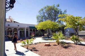 A view of the courtyard at a home where entertainer Michael Jackson used to live on Palomino Lane Saturday, June 25, 2011. The homeowner opened a portion of the home to the public to mark the second anniversary of the entertainer's death.