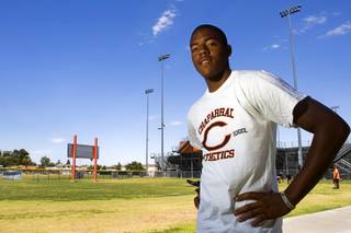 Toure Williams, a Chaparral High School rising senior, poses during football practice at the school Wednesday, June 29, 2011.