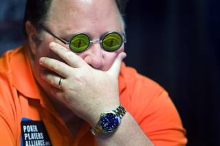 Poker professional Greg Raymer competes during the first day of the World Series of Poker main event at the Rio Thursday, July 7, 2011. Raymer was the winner of the 2004 World Series of Poker main event.