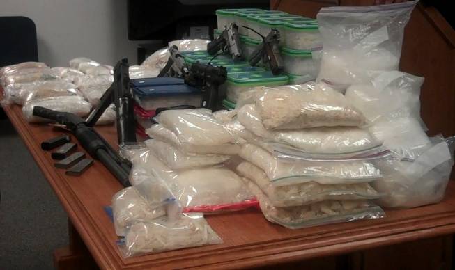 Drugs seized during the bust are displayed on Thursday. 