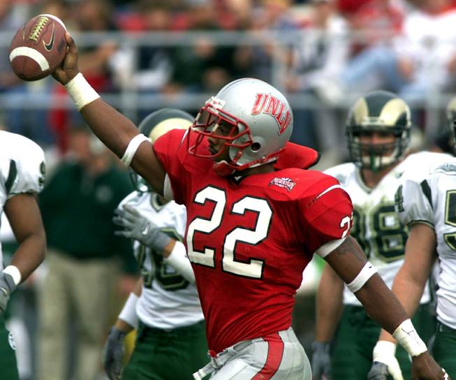 UNLV linebacker, Randy Black,  holds up the football after recovering a fumble, Saturday, November 27, 1999.