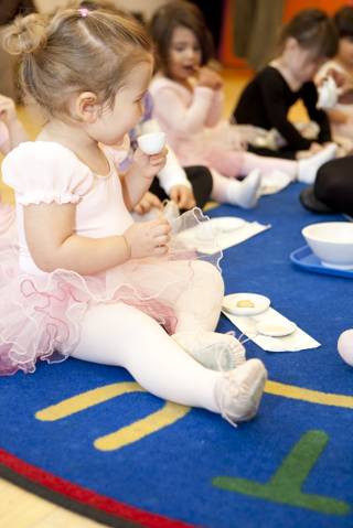 The ballet tea party is one of Kidville's dance classes for children 2 to 5-years-old.