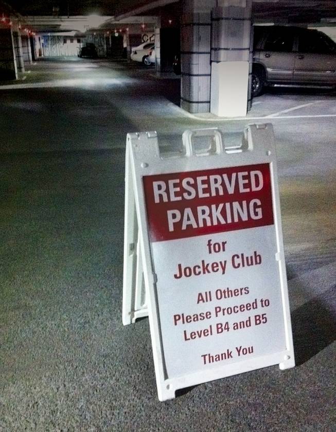 A number of parking spaces in the garage at the Cosmopolitan are dedicated to Jockey Club guests.