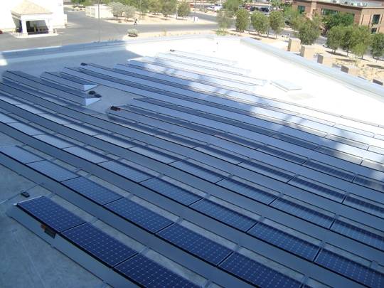 The solar panels in the new City Hall in North Las Vegas will produce over 10 percent of the building's energy.