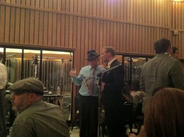 Matt Goss and veteran producer Ron Fair talk it out between sets at Capitol Studios in Hollywood.