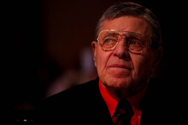 Jerry Lewis listens as he is presented with the Nevada Broadcasters Association Lifetime Achievement Award at Red Rock Resort on Saturday, Aug. 20, 2011.