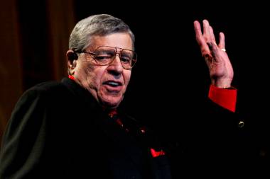 Jerry Lewis accepts the Nevada Broadcasters Association Lifetime Achievement Award at Red Rock Resort on Saturday, Aug. 20, 2011.