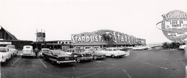 Cars park outside the Stardust in 1958. At the time of the casino's opening, it was the largest hotel and casino and also had the largest pool in town.