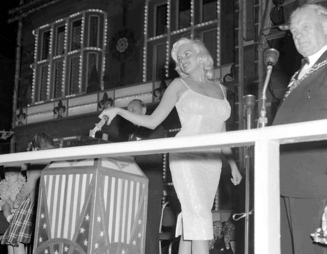 American film star Jayne Mansfield switches on the annual illuminations in Blackpool, England, Sept. 3, 1959.